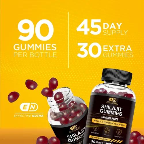 Vista 4 de Effective Nutra Gomitas Shilajit de 1000 mg Resina pura Shilajit para energía, cerebro e inmunidad Suplemento para hombres y mujeres Sin