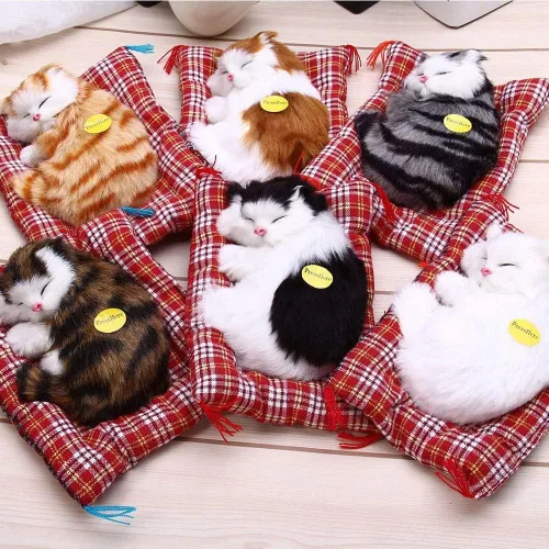 Vista 4 de Simulación de gato encantador hacer sonidos muñeca lindo dormir gatos de peluche en tapete decoraciones de peluche gran regalo