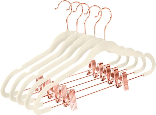 Vista 15 de MIZGI - Perchas premium de terciopelo negro para pantalones con clips ajustables (paquete de 20) Perchas delgadas para faldas - Perchas Negro/Negro
