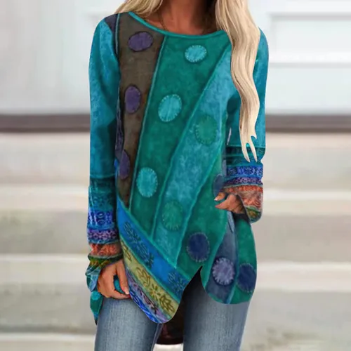 Vista 2 de Camisetas elegantes para mujer, camisas de manga larga para mujer, para usar con leggings, sudaderas largas casuales con cuello redondo