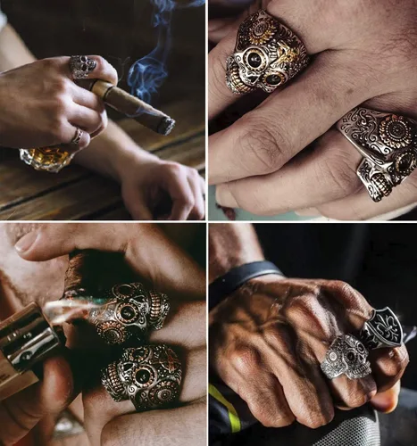 Vista 4 de LAOYOU Sugar Skull Rings for Men Women, Stainless Steel Day of the Dead Mens Jewelry, Cool Biker Gothic Ring Christmas halloween Gifts