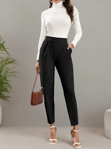 Vista 7 de Floerns Pantalones de trabajo elásticos con cintura alta y corte cónico para mujer