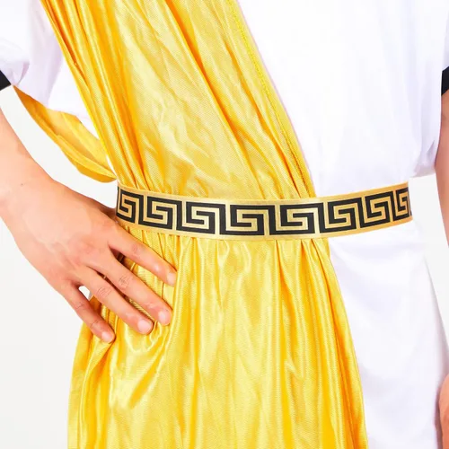 Vista 5 de Conjunto de disfraz clásico de Toga para hombre, incluye túnica, cinturón y corona de laurel de metal dorado, vestido de fiesta de verano de Dios