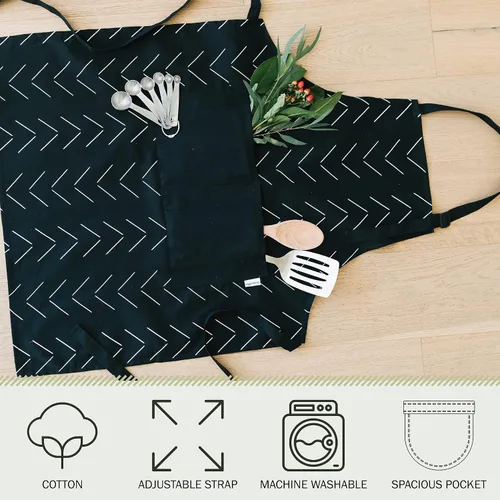 Vista 3 de Adjustable Designer Kitchen Apron for Adults Cotton Cooking Apron with Pockets and Adjustable Neck Buckle