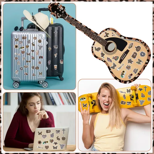 Vista 6 de Paquete de 100 calcomanías con estampado de leopardo, vinilo impermeable, estampado de guepardo, calcomanías estéticas de leopardo para mujeres