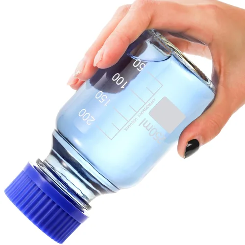 Vista 3 de Yopay Paquete de 10 botellas de almacenamiento multimedia con tapa de rosca azul GL45, botella de vidrio reutilizable de 8.5 fl oz, recipiente