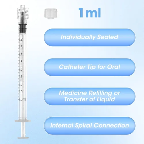 Vista 2 de Jeringa Luer Lock de 1 ml para Líquidos, Jeringa con Tapa, Paquete de 30 Unidades Envueltas Individualmente