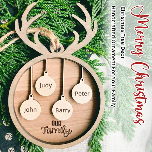 Vista 5 de Adorno de Navidad personalizado, adornos de Navidad de madera personalizados, iniciales de nombre grabadas, adorno de recuerdo colgante de árbol