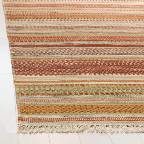 Vista 5 de SAFAVIEH Striped Kilim Collection STK311A - Alfombra de lana de tejido plano hecha a mano de 2 pies 3 pulgadas x 6 pies, color beige