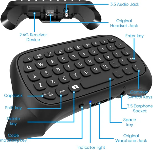 Vista 3 de Teclado para Xbox Series XS Controller para Xbox OneSController Gamepad 24Ghz Mini QWERTY Teclado Gaming Chatpad con conector de audioauriculares