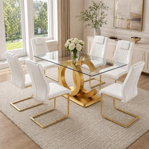 Vista 11 de Ebullient - Juego de mesa de comedor de vidrio para 4, juego de mesa y sillas de 5 piezas, mesa de comedor rectangular moderna con tapa de vidrio