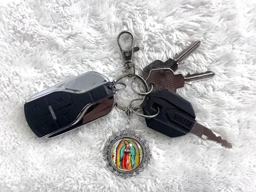 Vista 2 de Nuestra Señora de Guadalupe Llavero, Religioso Glass Dome Llavero, Joyería Católica, Joyería Cristiana Llavero-HZ0363, plateado
