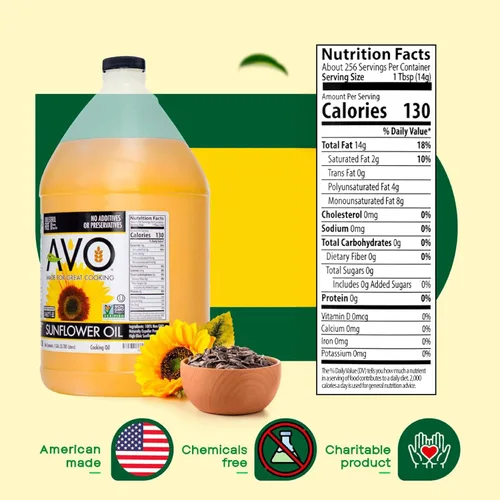Vista 2 de Aceite de girasol alto en oleico AVO, 1 galón, sin OMG, sabor neutro