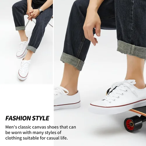 Vista 6 de yageyan Zapatos bajos de lona para hombre Zapatillas casuales clásicas Zapatos de moda en blanco y negro