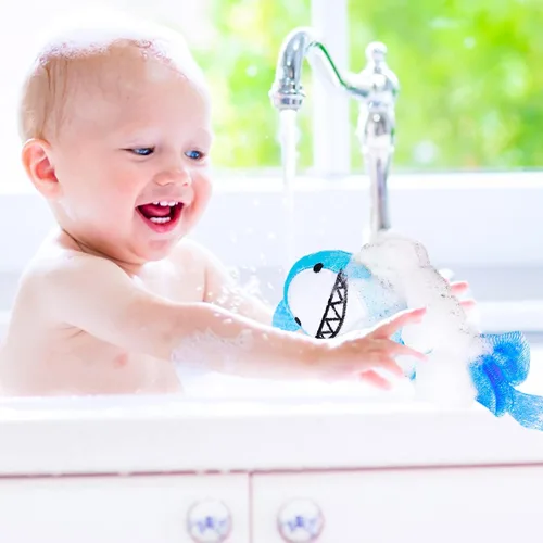 Vista 6 de Esponja de baño de animales para baño, esponja de lufa para niños, esponja de esponja corporal de malla, esponja de lufa para baño y ducha, esponja