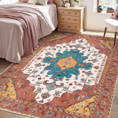 Vista 629 de SERISSA - Tapetes florales vintage, antideslizante, lavable, pequeño, ultrasuave, bohemio, de pelo bajo, para entrada, interiores, habitación