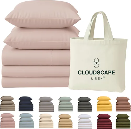 Vista 40 de Cloud Scape Linen - Juego de sábanas de 100% algodón egipcio, tamaño individual, juego de ropa de cama de lujo de 3 piezas, 400 hilos, calidad