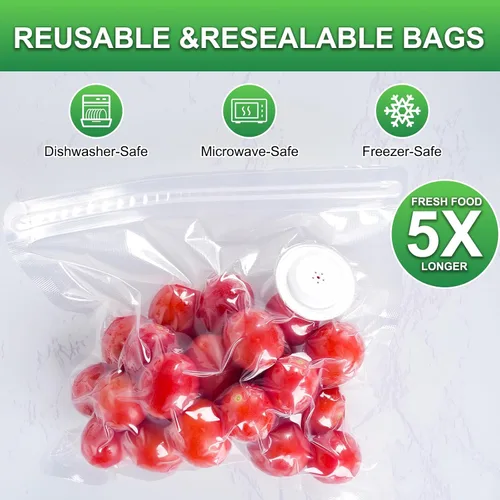 Vista 4 de Higfra Bolsas selladoras al vacío reutilizables sin BPA (8.5 x 8.3 pulgadas), 30 piezas y 2 clips de sellado, plástico de válvula mejorada