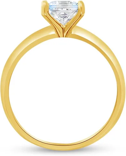 Vista 2 de Anillo de compromiso solitario de cuatro puntas de oro amarillo sólido de 14 k con borde de cuchillo y circonita cúbica de 1.0 quilates.