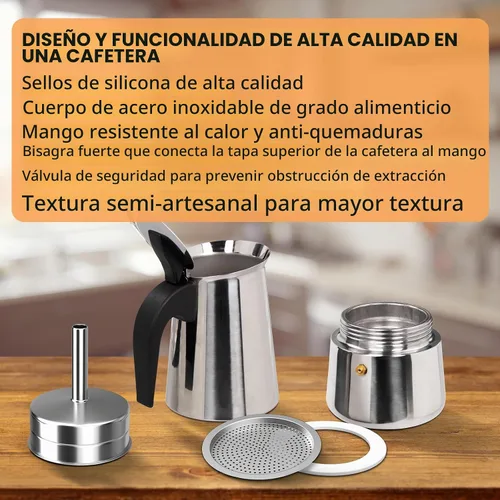 Vista 7 de Olla de Moka de 2 Tazas 100ml, Cafetera de Espresso de Acero Inoxidable, Cafetera de Percolador para Estufa, Cafetera Italiana de Estilo Clásico