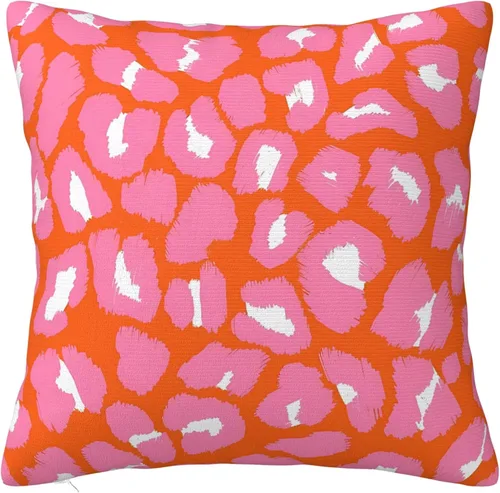Vista 38 de Almohada de terciopelo con estampado de puntos de leopardo rosa y naranja, juego para el hogar, cómoda decoración de cama cuadrada, sofá al aire