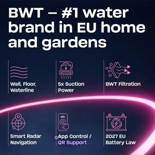 Vista 8 de BWT ES Echo - Limpiador robótico inalámbrico para piscinas, navegación inteligente ultrasónica, batería a prueba de futuro, motores sin escobillas