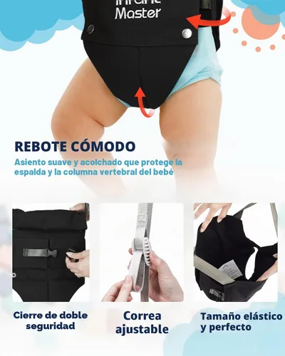 Vista 7 de Saltadores de puerta para bebés Infant Master, saltador Johnny resistente ajustable de 10.8"-23.6" de correa, suave rebotador de bebé con bolsa