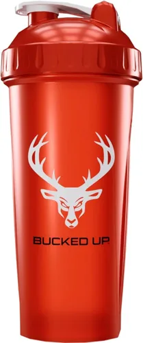 Vista 5 de Botella agitadora para proteínas, pre-entrenamiento y batidos, botella negra con logo gris de Buck (28oz)