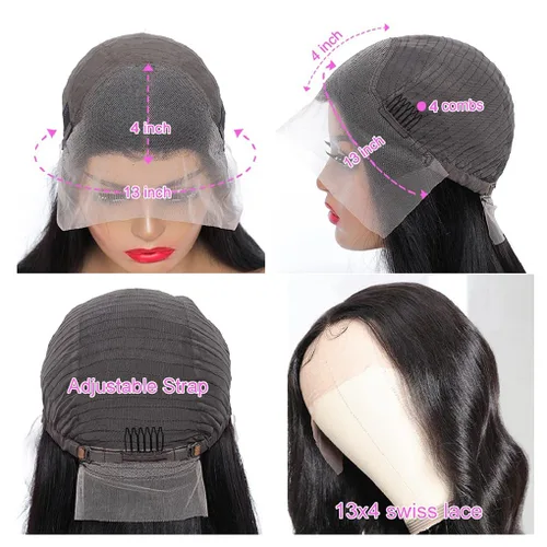 Vista 4 de Wear and Go - Pelucas sin pegamento, pelucas de encaje frontal de cabello humano precortadas con cabello de bebé, pelucas de encaje frontal de 13 x