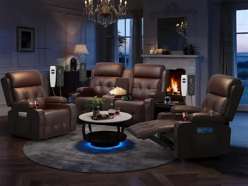 Vista 21 de Sofá reclinable de dos plazas, asientos de cine en casa, sofá reclinable con USB, consola central, sillón reclinable de pared para caravana