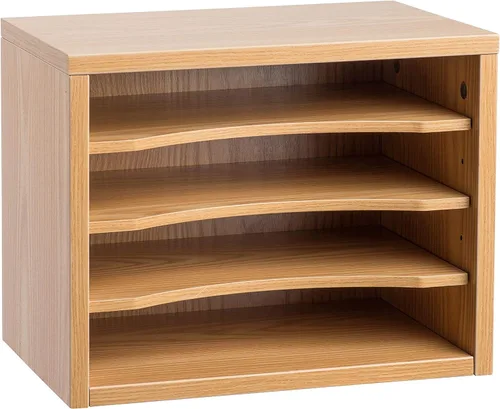 Vista 3 de AdirOffice Organizador de escritorio con estantes, estantes apilables de madera de 4 niveles, organizador de correo de archivos, almacenamiento