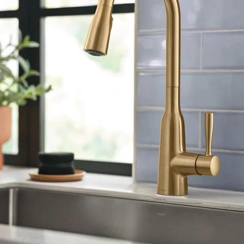 Vista 13 de Moen Orivesi Grifo de Cocina de Una Manija de Arco Alto Desplegable Oro Bronce con Power Boost, 87891BZG