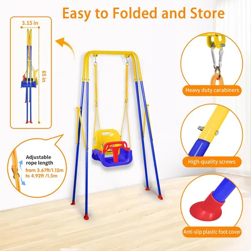 Vista 4 de Juego de columpios 3 en 1 para niños pequeños, columpio plegable con soporte, para interiores y exteriores, columpios multifuncionales para patio
