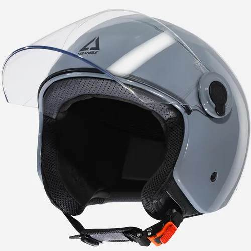 Vista 2 de TRIANGLE Casco de cara abierta para motocicleta, casco retro 3/4 con visera transparente para hombres y mujeres, aprobado por DOT Gris brillante