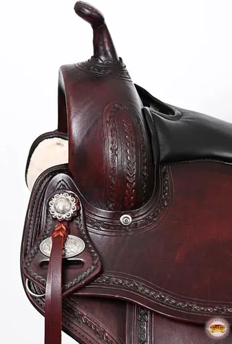 Vista 6 de HILASON Western Horse Gaited Flex Trail Sillín de cuero americano Sillín de caballo Sillín occidental Sillín sin árboles Sillín