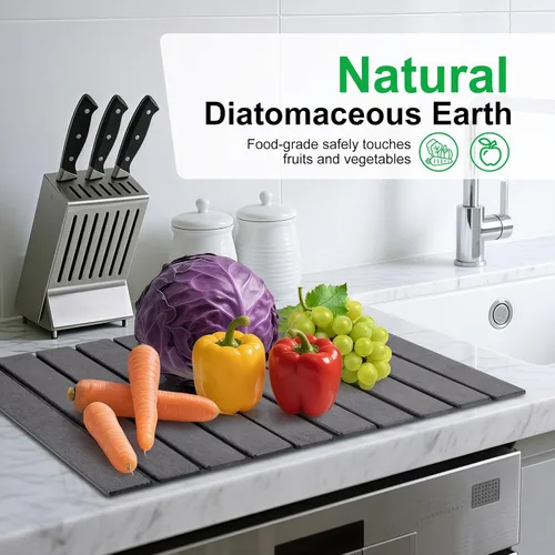Vista 6 de cuomaop Kitchen Master Bundle: freidora de acero inoxidable de 9.4 pulgadas con medidor de temperatura + alfombrilla de secado de diatomita plegable