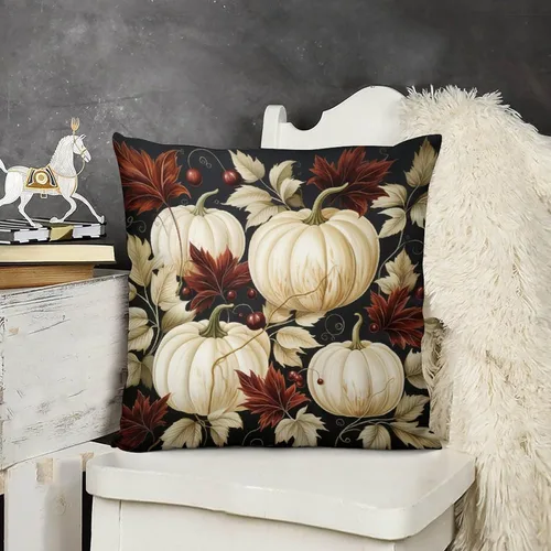 Vista 16 de Funda de cojín de 12 x 12 pulgadas, diseño de hojas de arce y calabaza naranja Happy Harvest Farm Truck para exteriores, decoración moderna