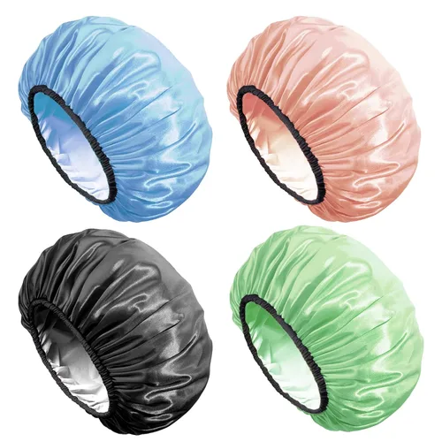 Vista 10 de Aquior Gorro de ducha extra grande para hombres, satén EVA de doble capa, impermeable, reutilizable, para mujeres, cabello largo