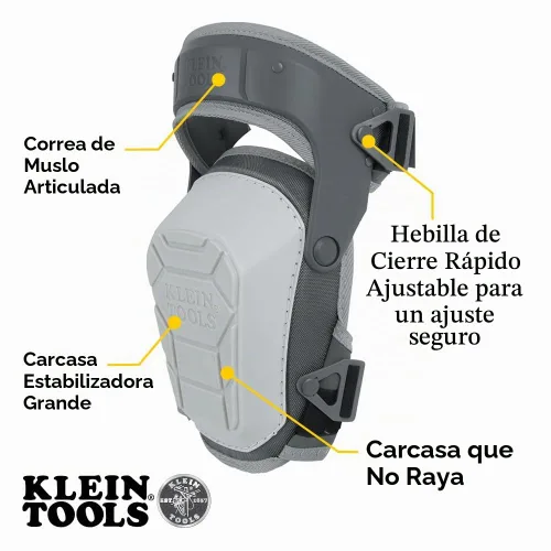 Vista 2 de KLEIN TOOLS 60897 Rodilleras para hombres y mujeres, que no marcan, rodilleras de trabajo estabilizadoras de servicio pesado, correas ajustables