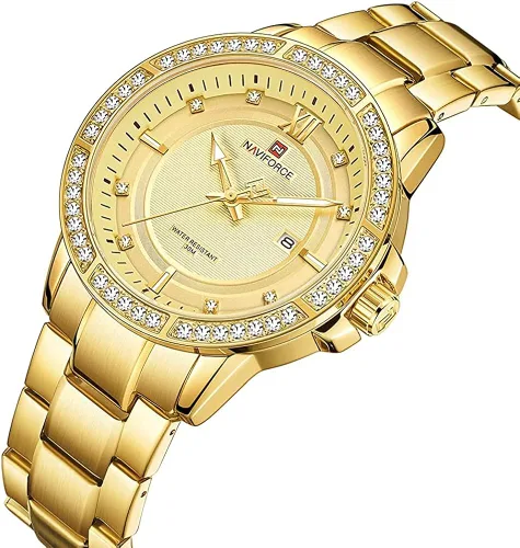 Vista 2 de NAVIFORCE diamante acero inoxidable analógico cuarzo relojes para hombres impermeable reloj calendario clásico reloj luminoso