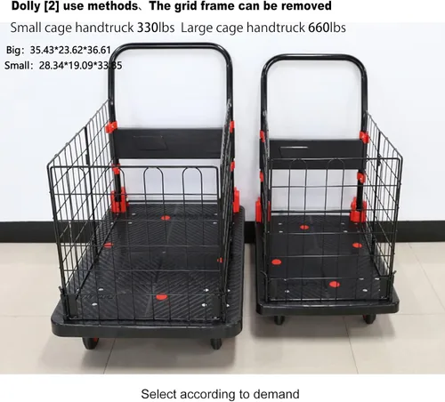 Vista 6 de Carro de mano resistente con jaula, carrito extraíble de jaula con ruedas, carga de 660 libras, carrito de comestibles multiusos, almacenamiento