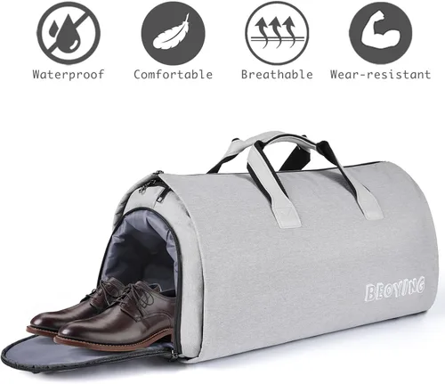 Vista 4 de BEYOING - Bolsa de viaje convertible, bolsa de lona de mano para hombres y mujeres, 2 en 1, para colgar, bolsa de viaje de negocios, Gris, Negocios