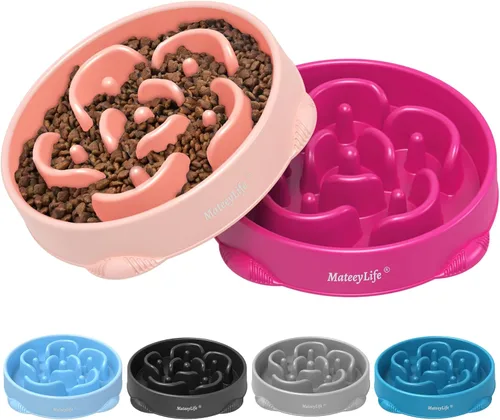 Vista 16 de MateeyLife Paquete de 2 cuencos para perros de alimentación lenta, 1 taza A-Azul claro y azul oscuro