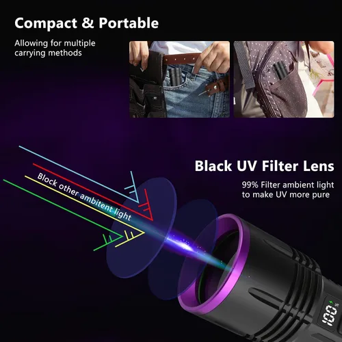 Vista 2 de LUXNOVAQ Linterna de luz negra recargable de la linterna ULTRAVIOLETA 365nm