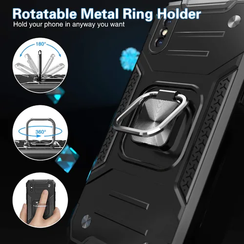Vista 3 de Funda protectora ligera para iPhone Xs con protector de pantalla, absorción de golpes, resistente a prueba de caídas con soporte para automóvil