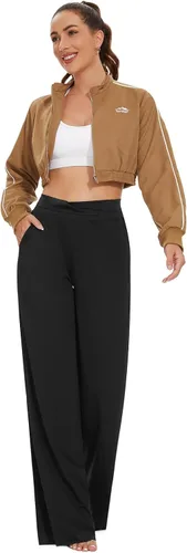 Vista 9 de Tapata Pantalones de yoga de pierna ancha con bolsillos de cintura alta, pantalones a medida, ajustables, con nudo de corbata, pantalones sueltos