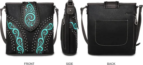 Vista 2 de American Bling Bolso cruzado para mujer, de cuero vegano, bolso de hombro de tamaño mediano con cartera, juego de 2 piezas