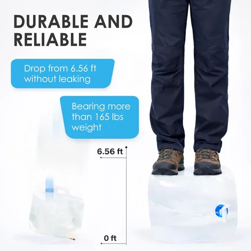 Vista 3 de Contenedor de agua plegable con espita y ventilación, jarra de almacenamiento de agua de 5.3 galones sin BPA, transportador de agua portátil