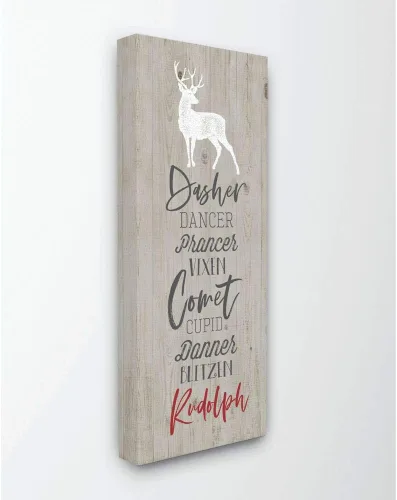 Vista 9 de Santa Reindeer Names Grey Wood Texture' Arte de placa de pared