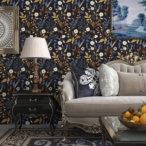 Vista 3 de BOKEBEVE Papel Pintado Vintage de Despegar y Pegar Hojas Papel de Contacto Oro Negro Floral para Estante de Libros Forro de Cajón Amigable